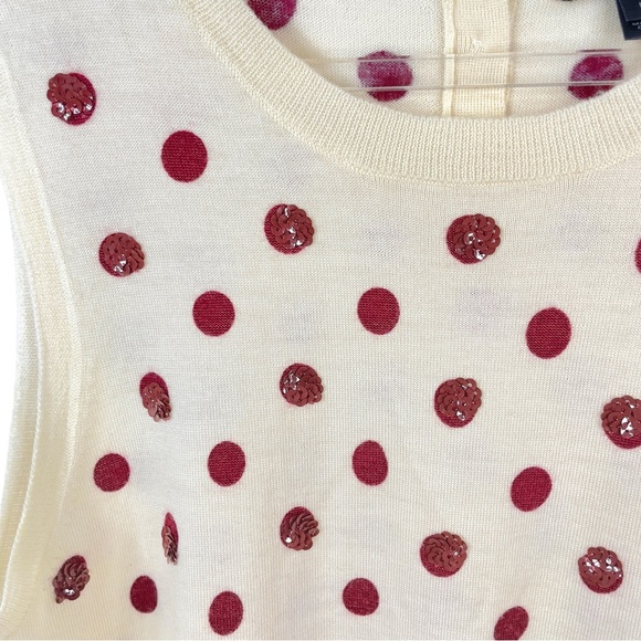 J Crew Jackie Shell Cream + Dusty Red Sequins Polka Dot Size Medium - Picture 3 of 9